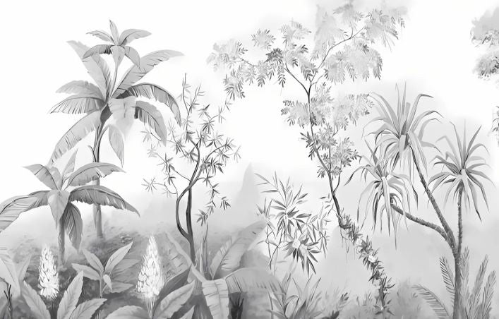 Papel pintado de selva en blanco y negro