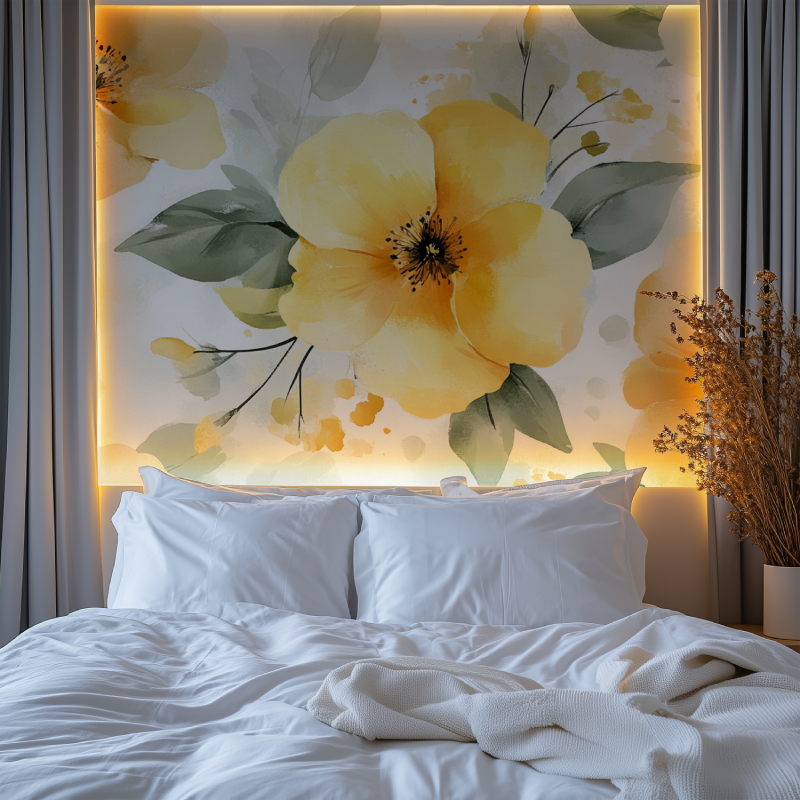 Papier peint fleur jaunes chambre premium