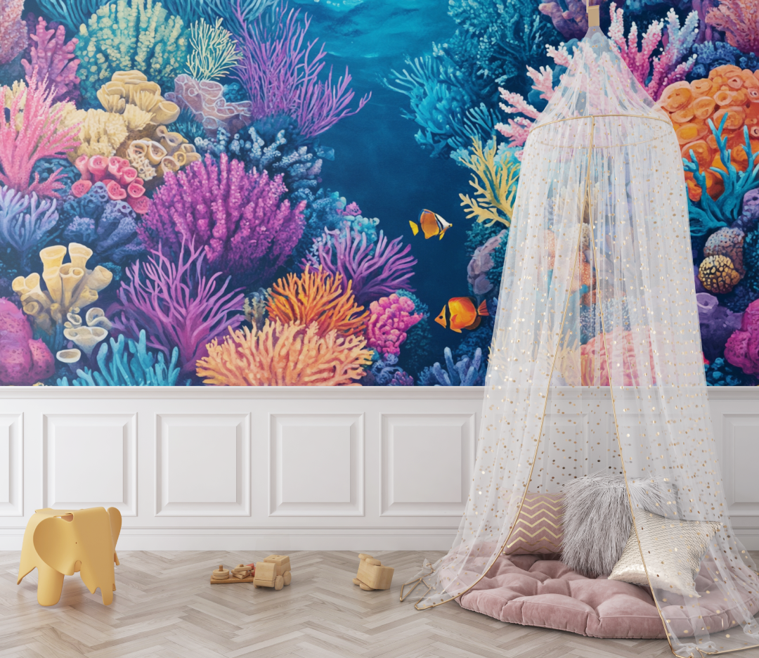 Papier peint marin recifs coral...s et poissons colores bebe