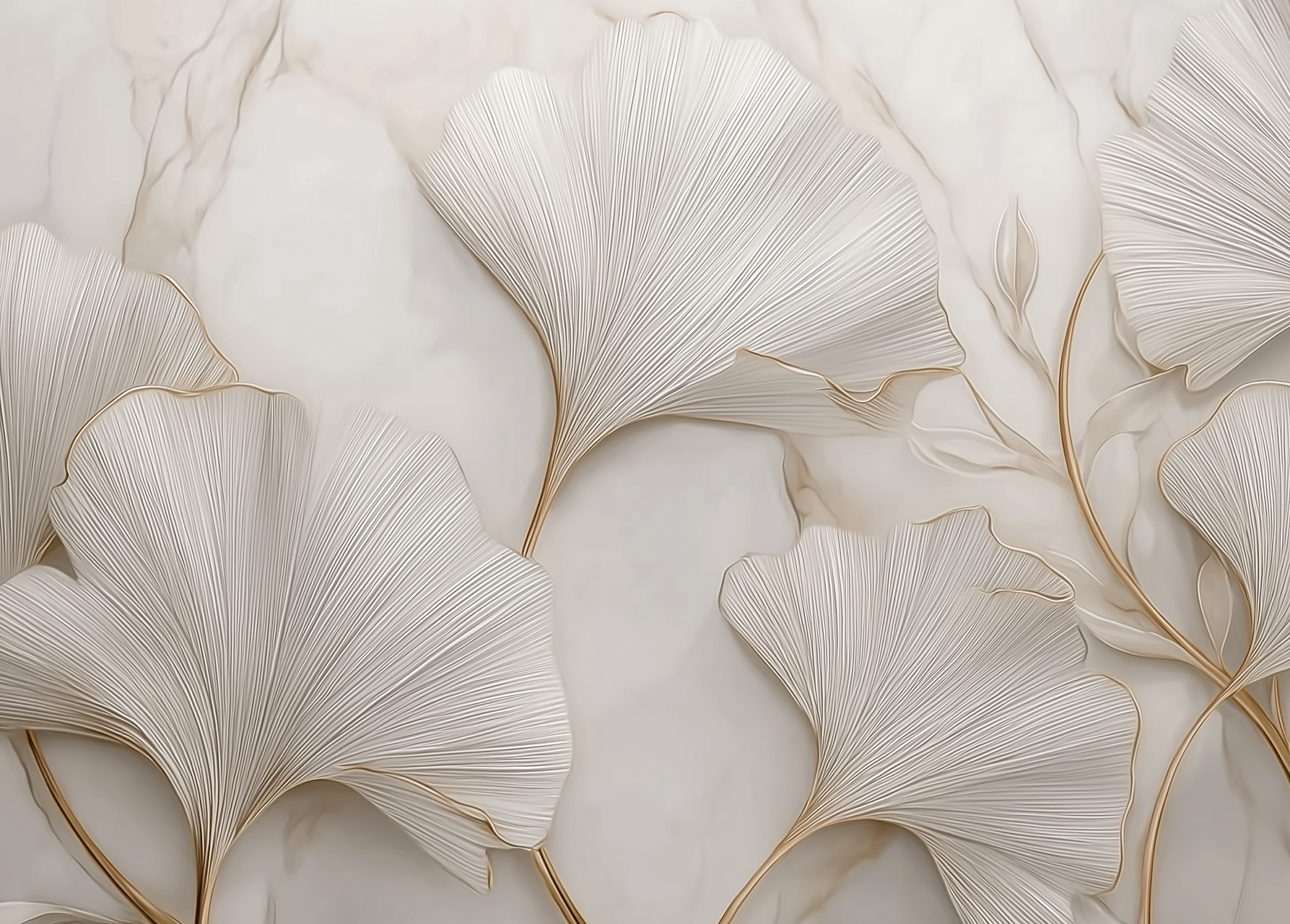 White and Gold Gingko Trending Mural Wallpaper