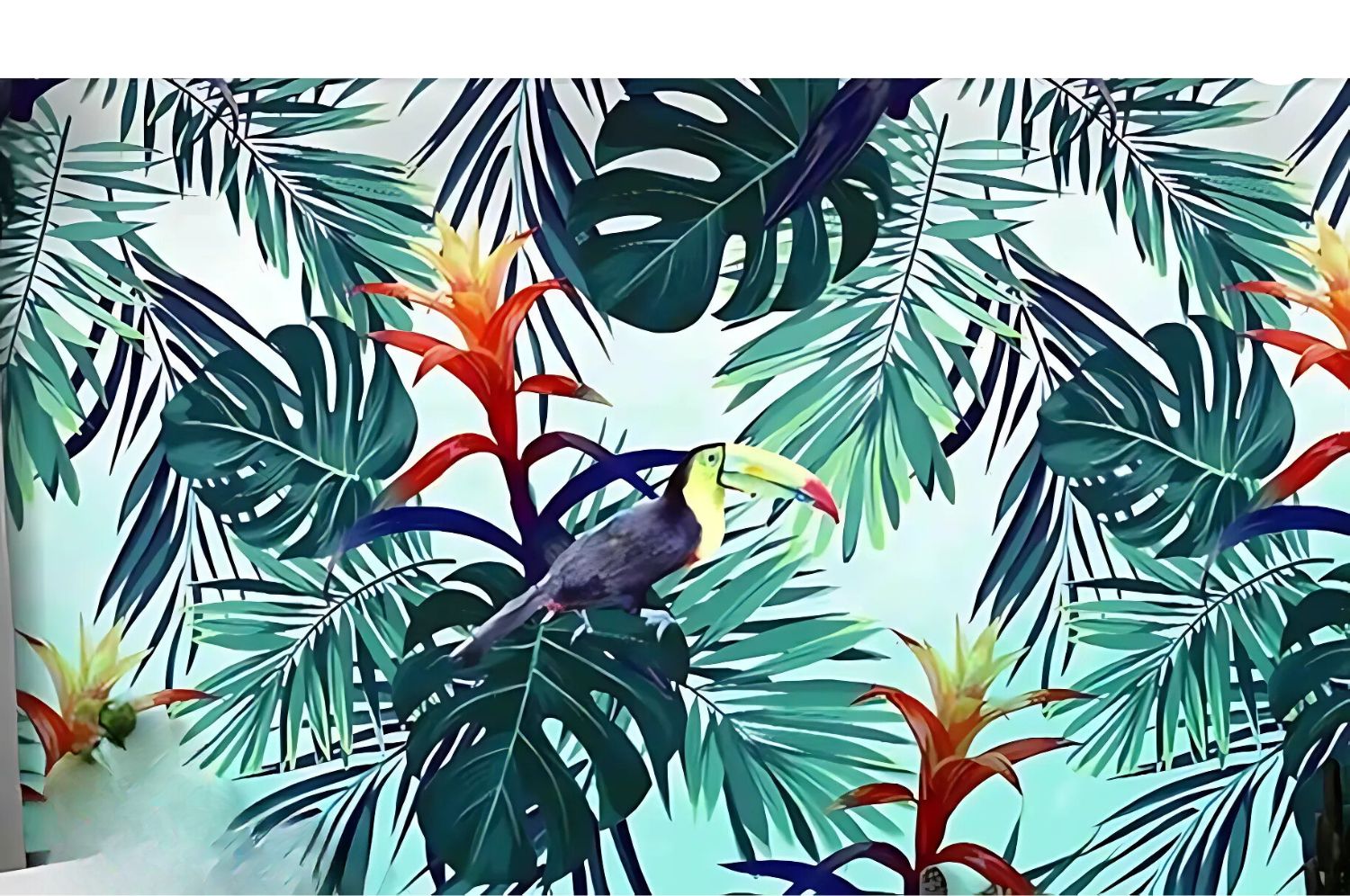 Papier Peint Panoramique Tropical Feuille Fleur Toucan