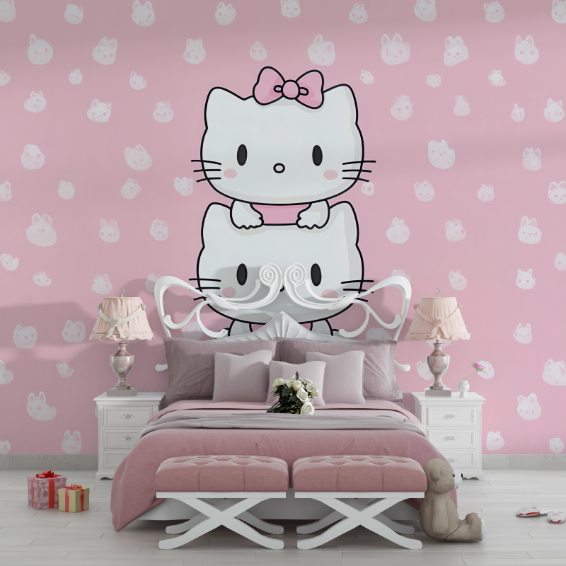 Papier peint hello kitty rose chambre filles
