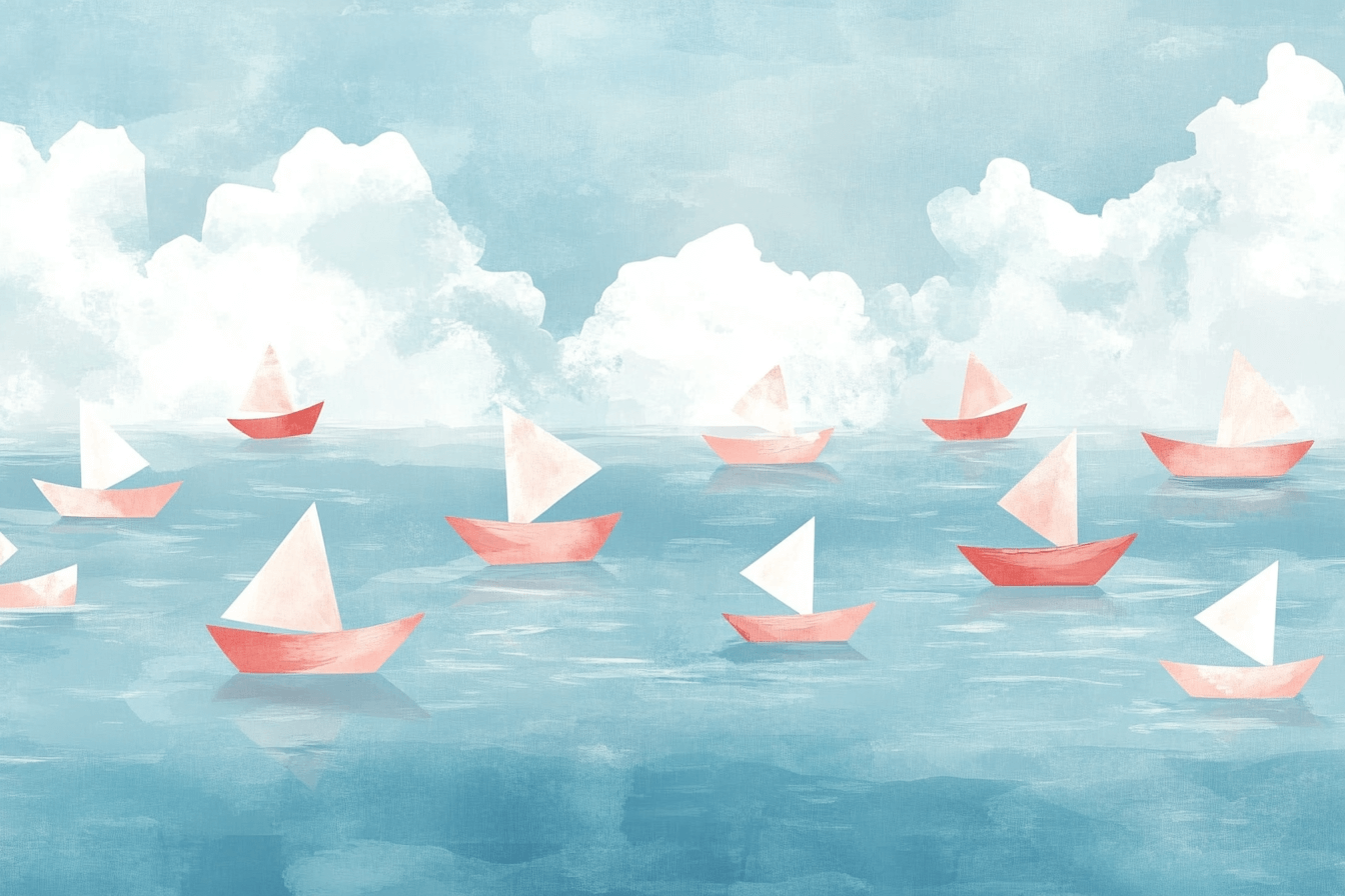 Papier Peint Marin Bateaux en Papier et Océan Doux