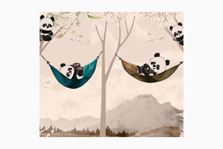 Papier Peint Animaux <br/> Bébé Panda et Hamac