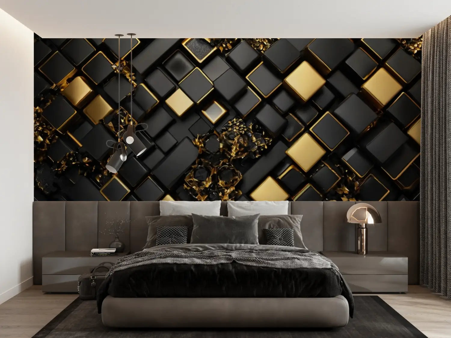 3D zwart en goud behang - Second Image