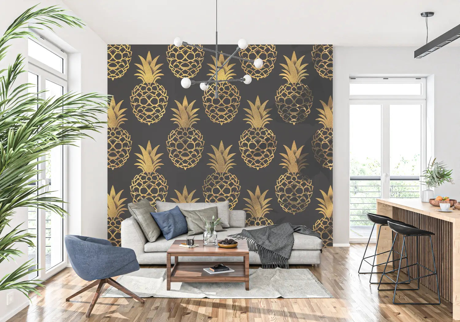 Gouden ananas behang - Second Image