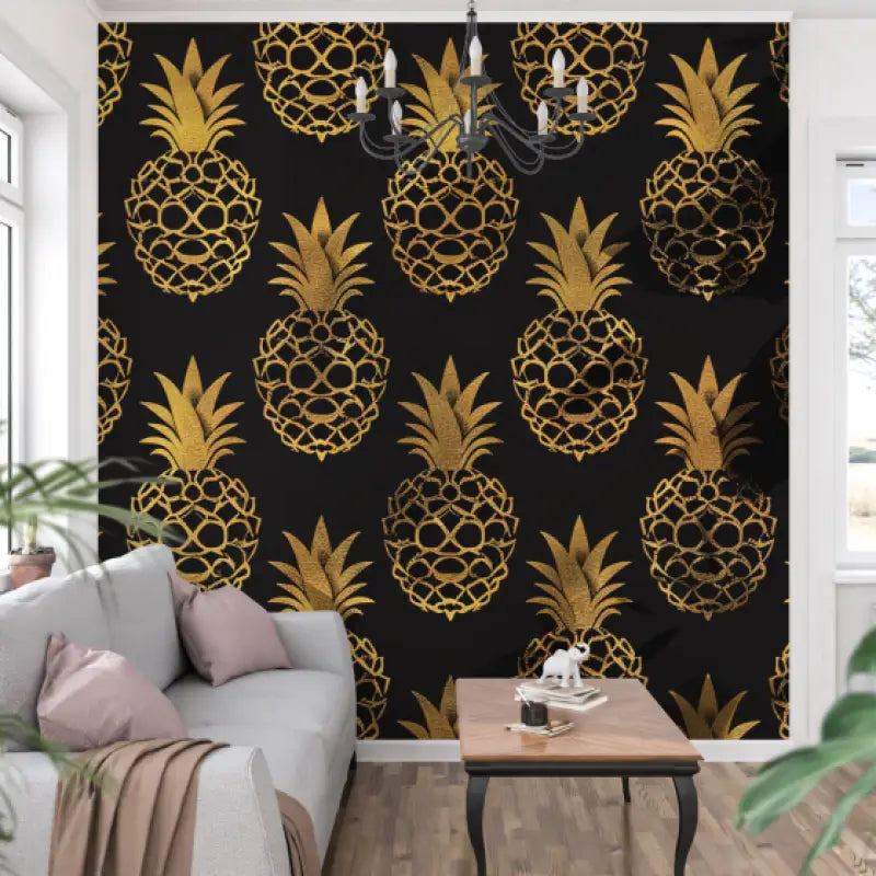 Papier Peint Ananas Doré - tapisserie