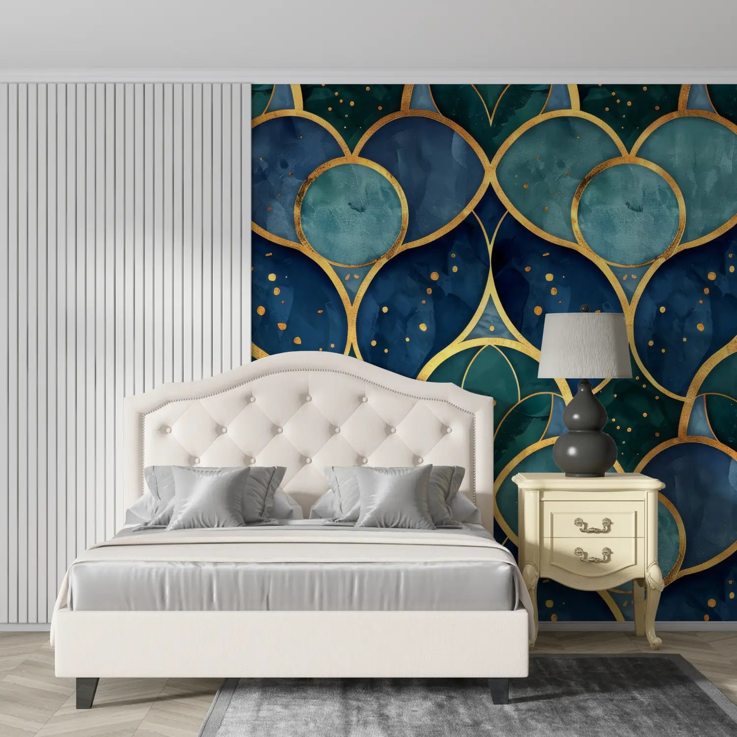 Art Deco Blauw Groen Behang - Second Image