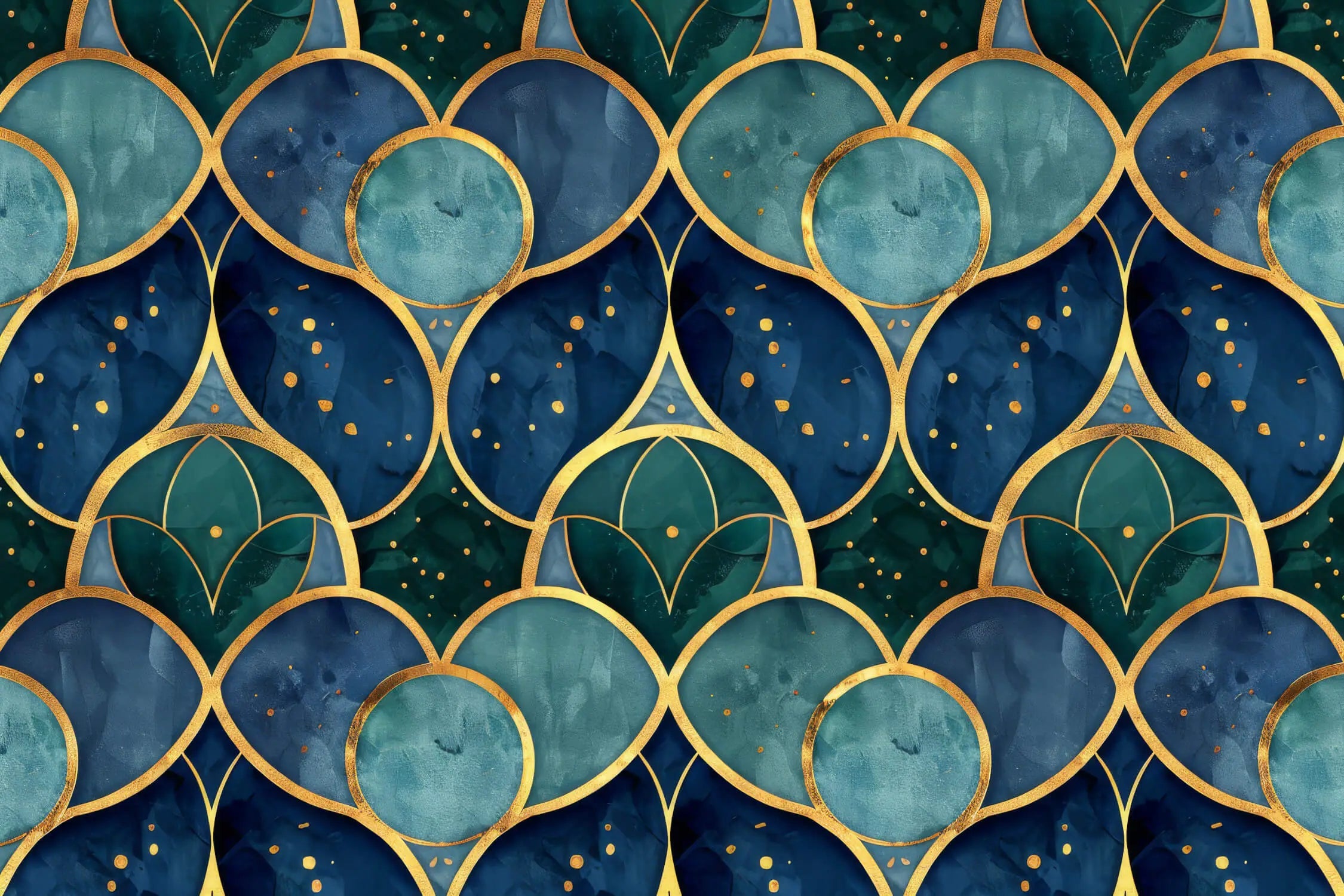 Papier Peint Art Deco Bleu Vert