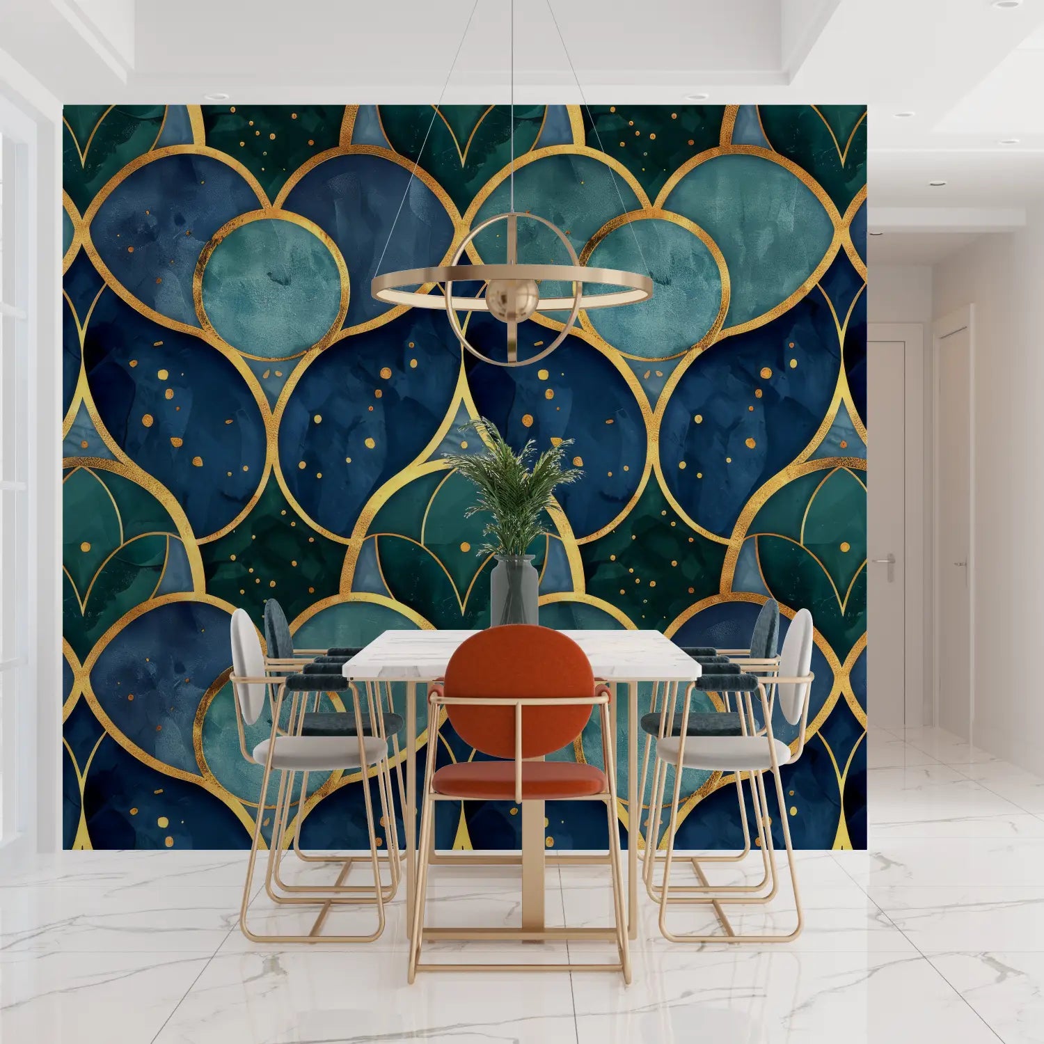 Art Deco Blauw Groen Behang - Second Image