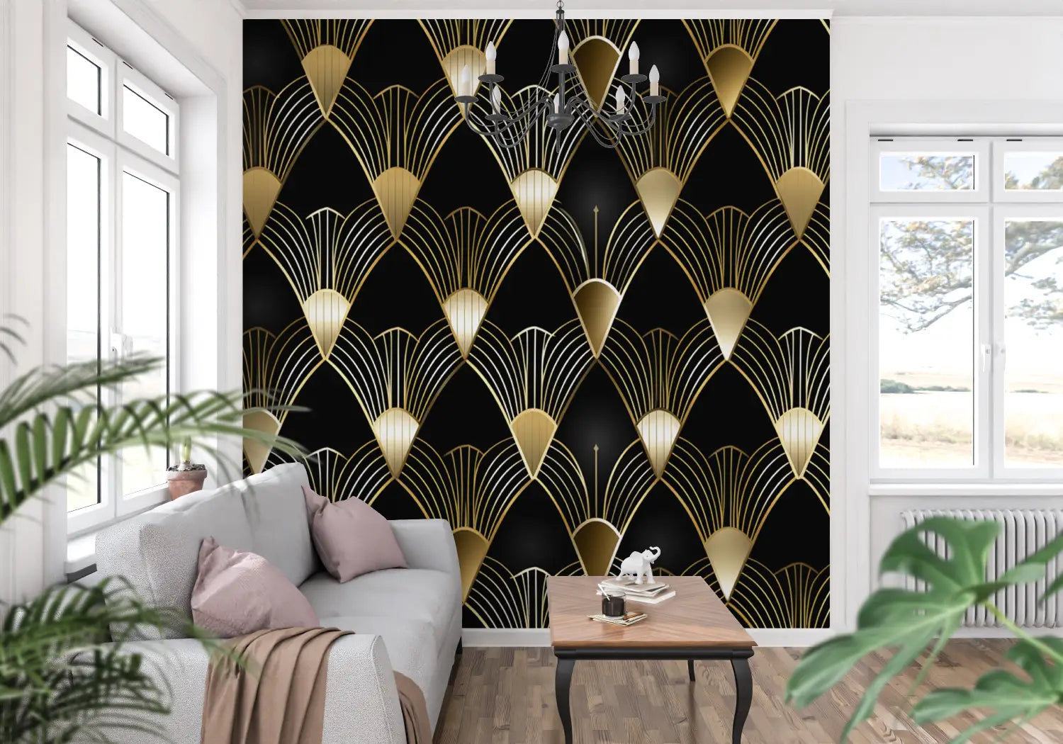 Zwart en goud art deco behang - Second Image