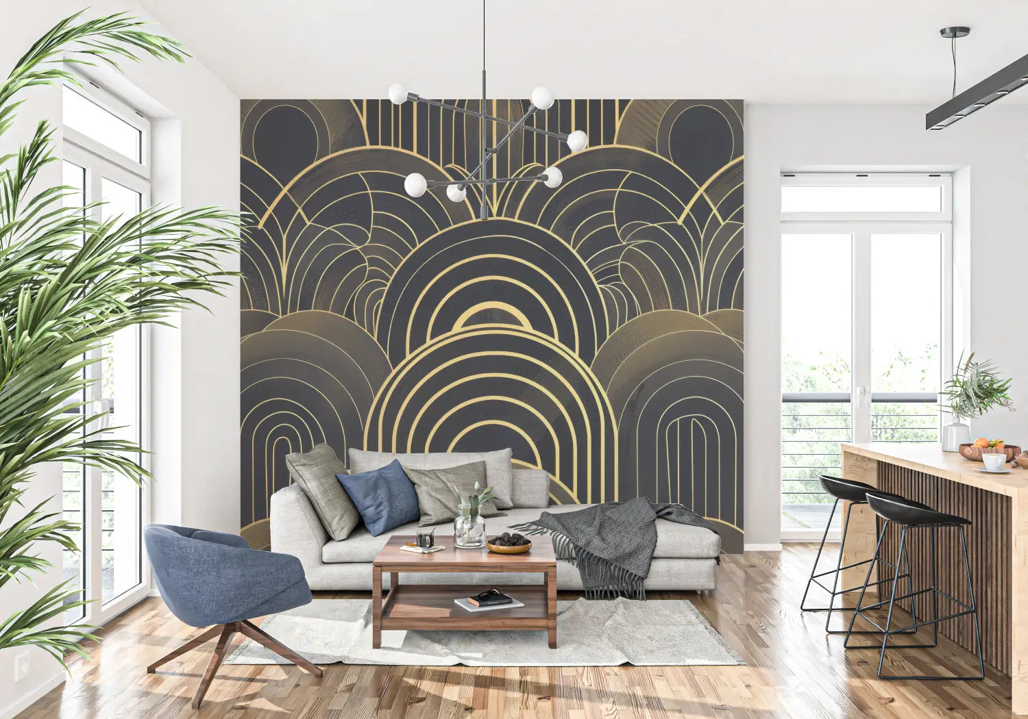 Zwart en goud art deco behang - Second Image