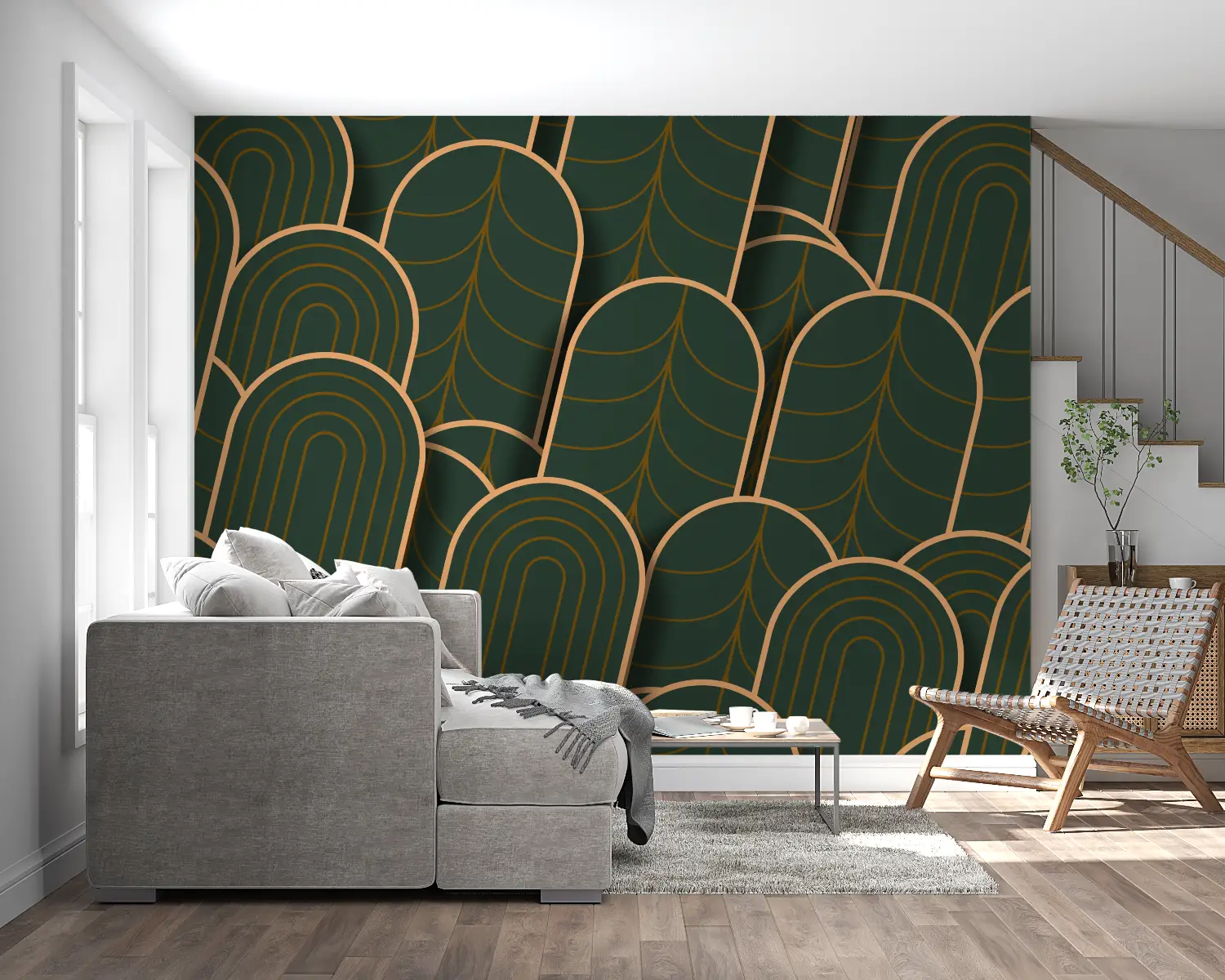 Art Deco Green and Gold Wallpaper - Second Image