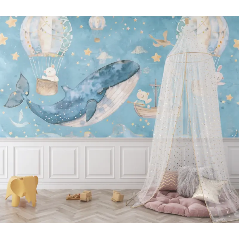 Papier Peint Bébé Baleine Astronaute - bebe tipi