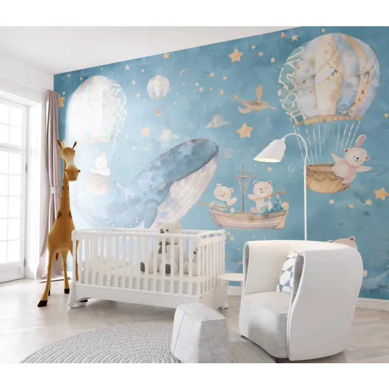 Papier Peint Bébé Baleine Astronaute - chambre de bebe