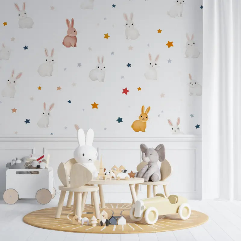 Papier peint bébé lapins motifs - bebe tipi