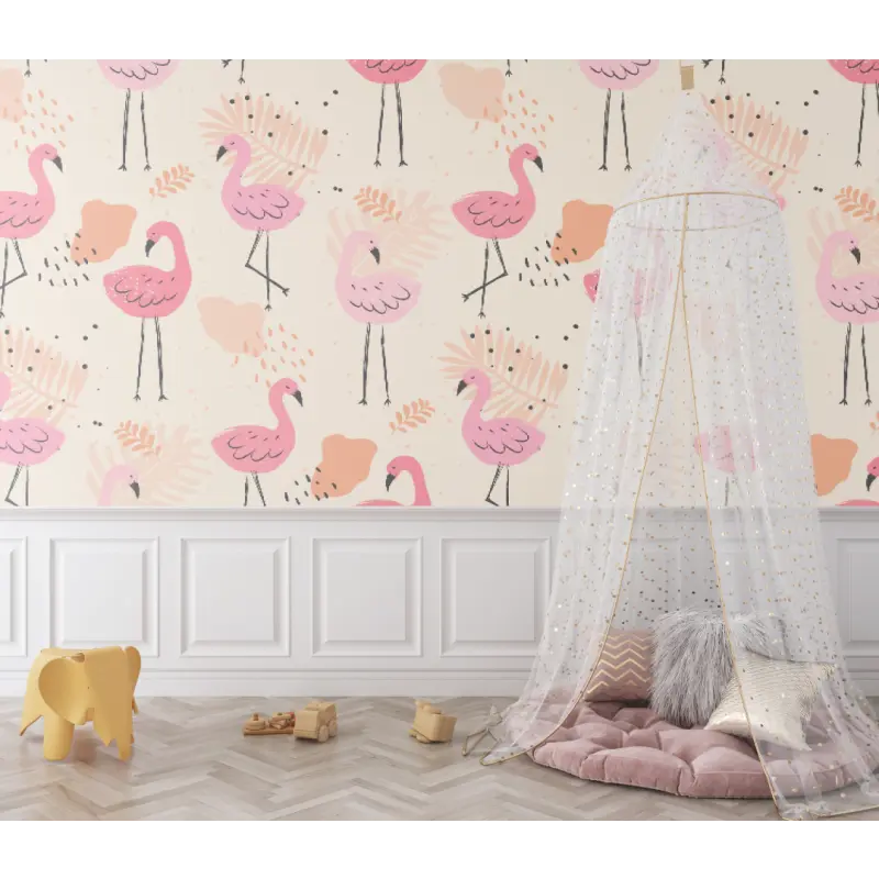 Papier peint bébé motif Flamant rose - bebe tipi