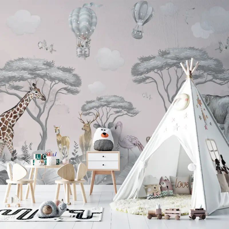 Papier Peint Bébé Safari Rose - bebe tipi