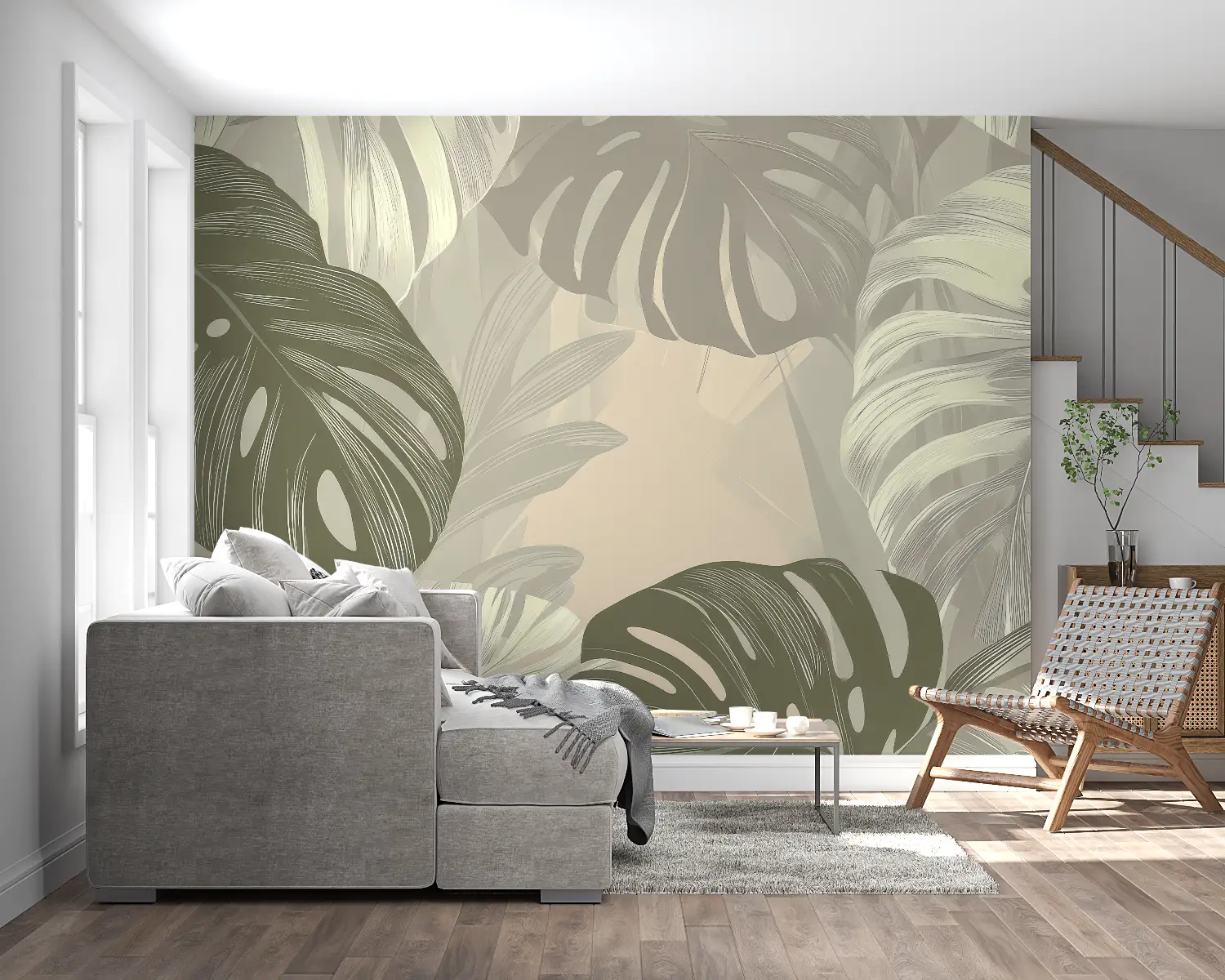 Beige en groen behang - Second Image