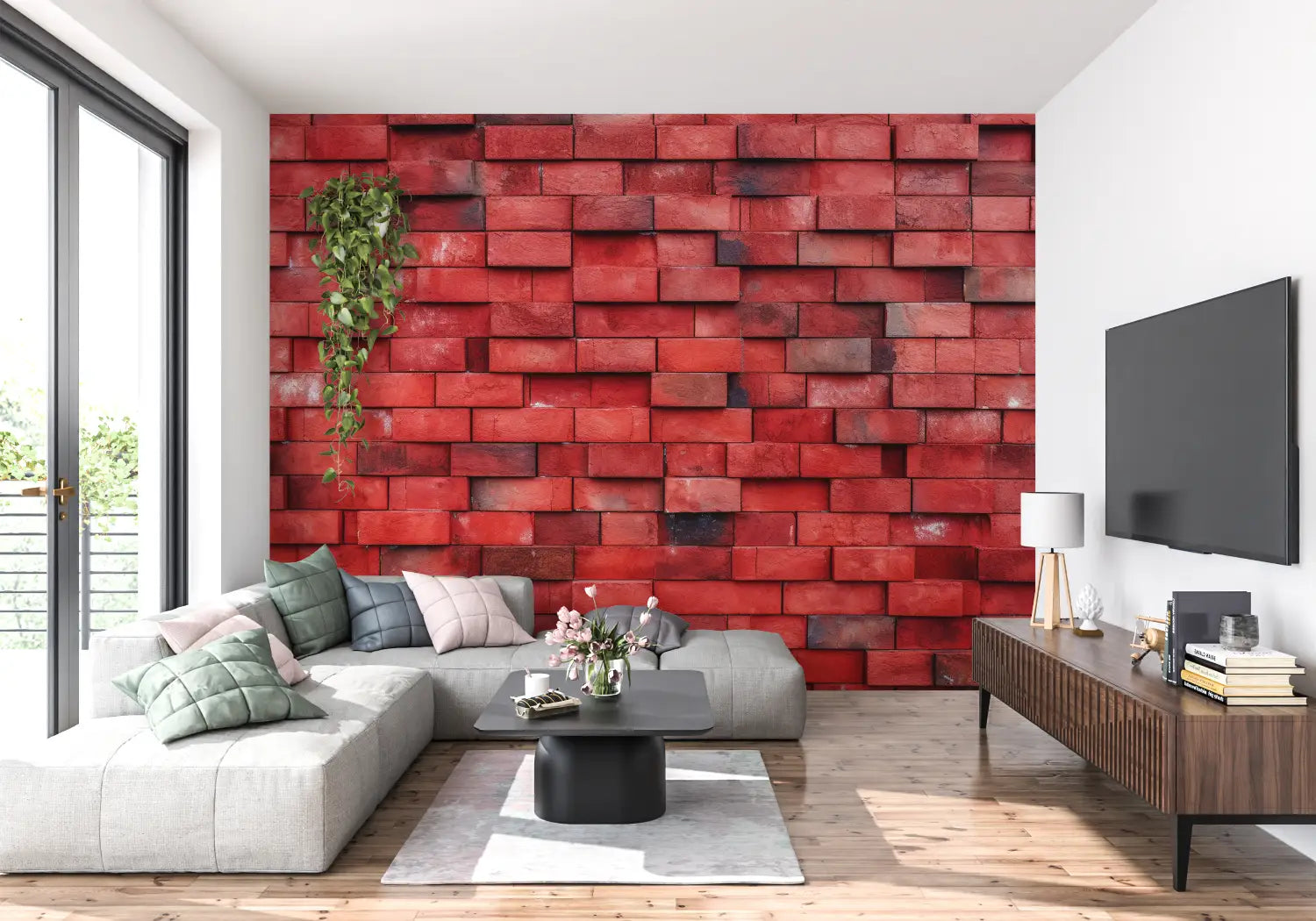 Papier Peint Brique Rouge 3D - mur cuisine