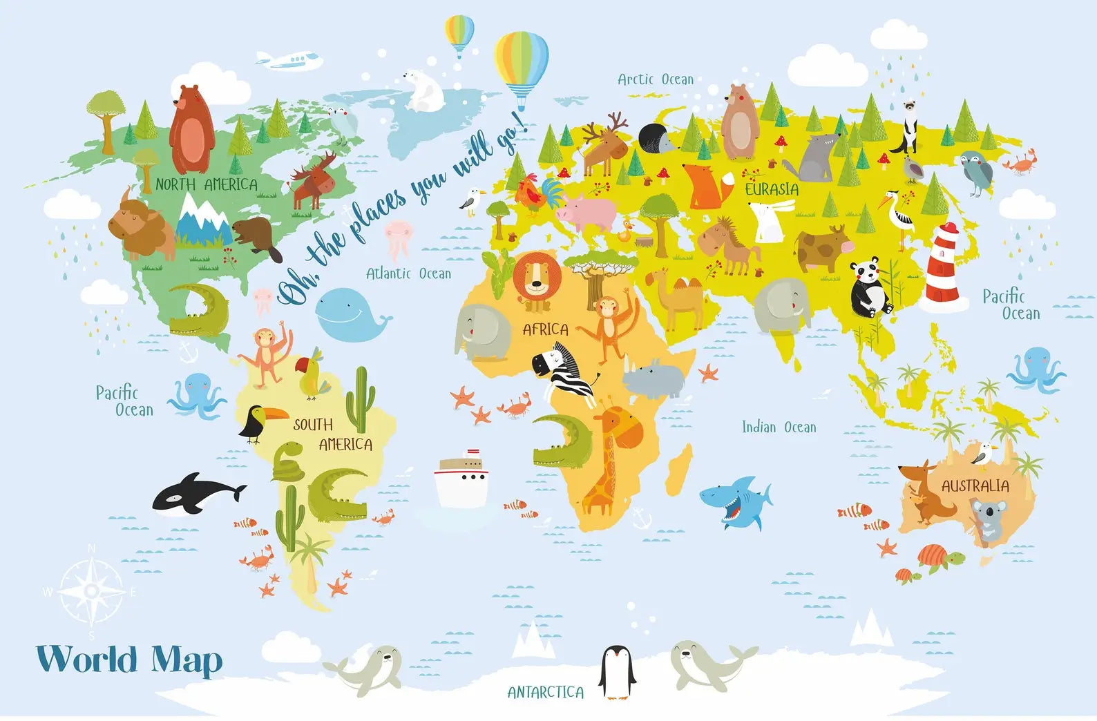 Sfondo con mappa del mondo degli animali