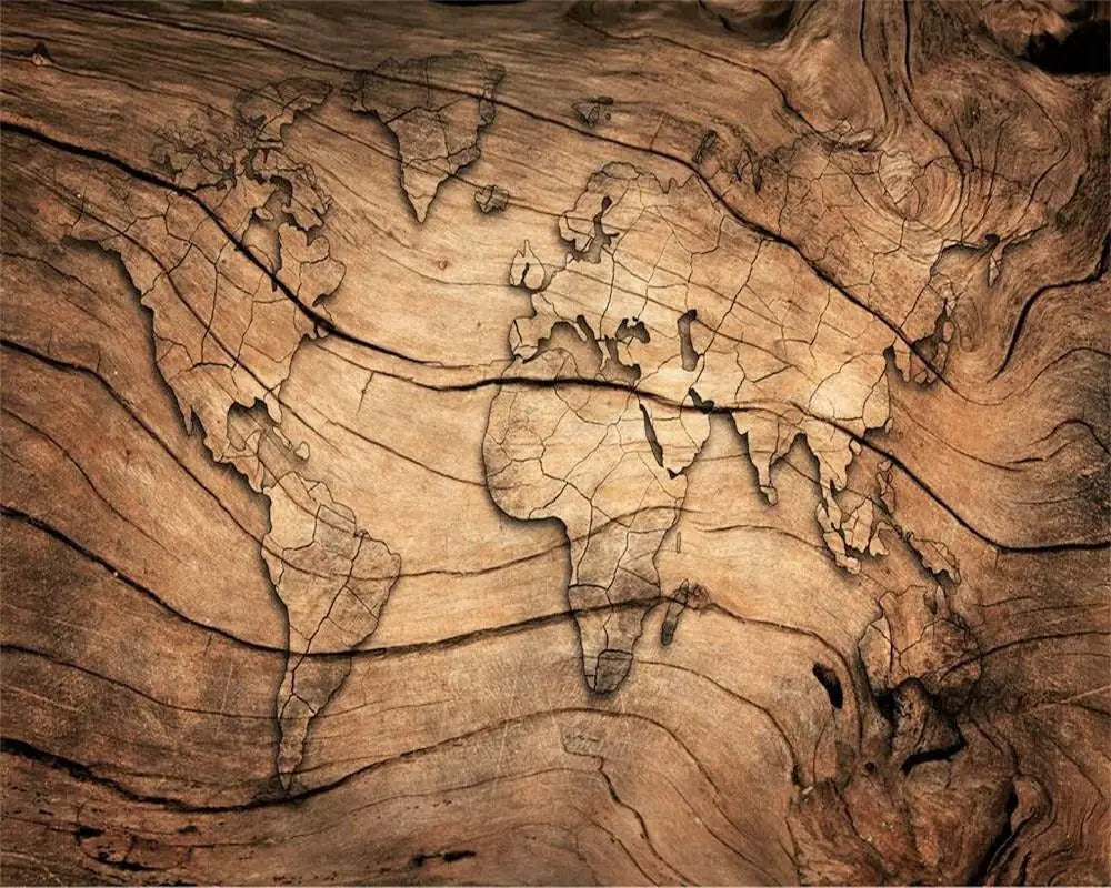 Papier Peint Carte du Monde Effet Bois