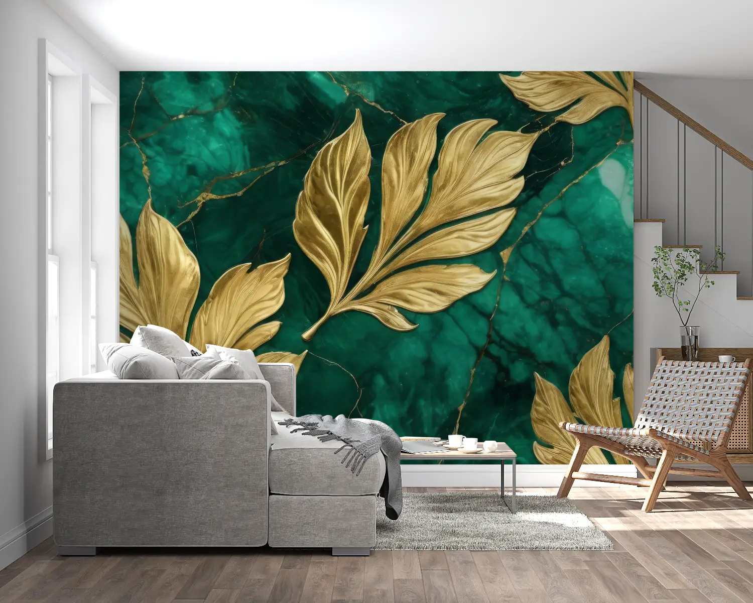 Gold and Green Foliage Wallpaper - Second Image