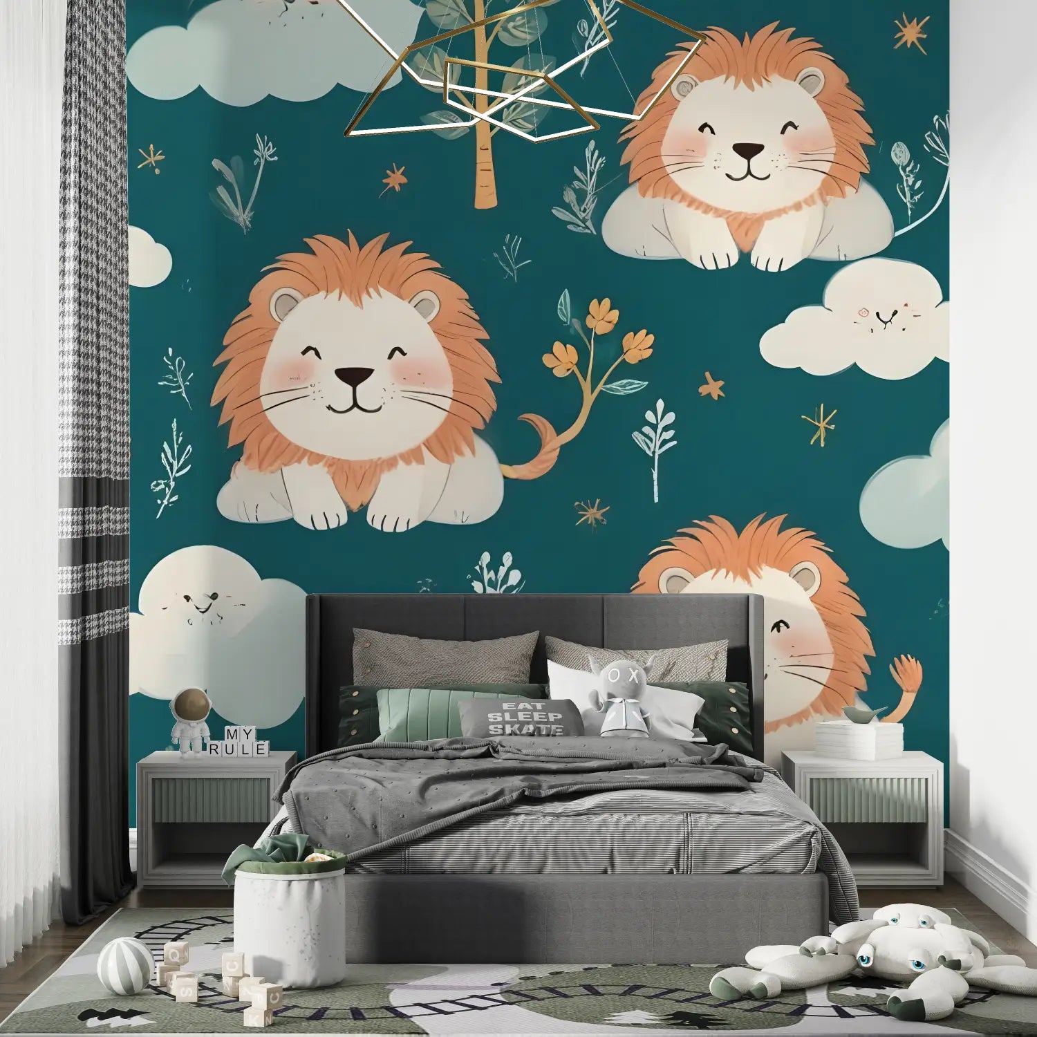 Papier Peint Enfant Lion Motif - chambre de garçon