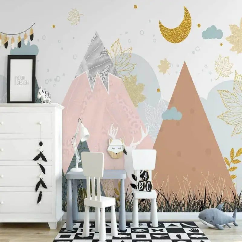 Papier Peint Fille Classique <br/> Cerf et Montagne Design - Second Image