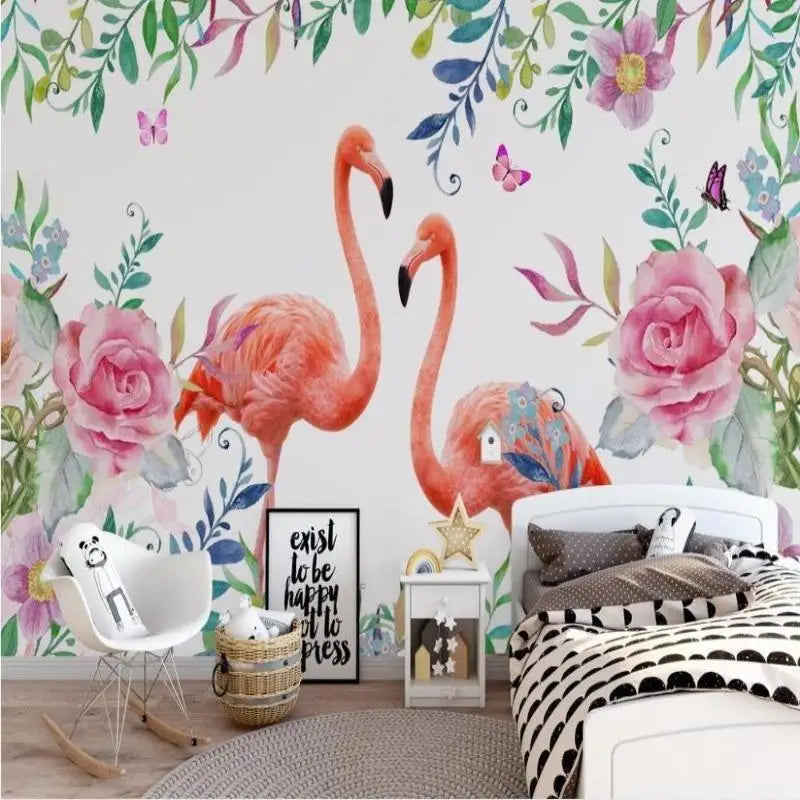 Papier Peint Flamant Rose Tropical