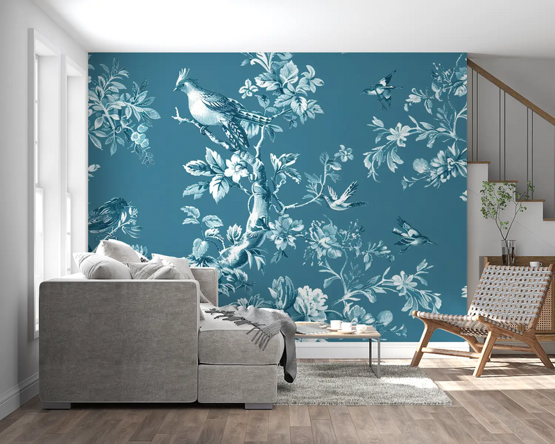 Papier Peint Fleuri Vintage Bleu - tendance 2024