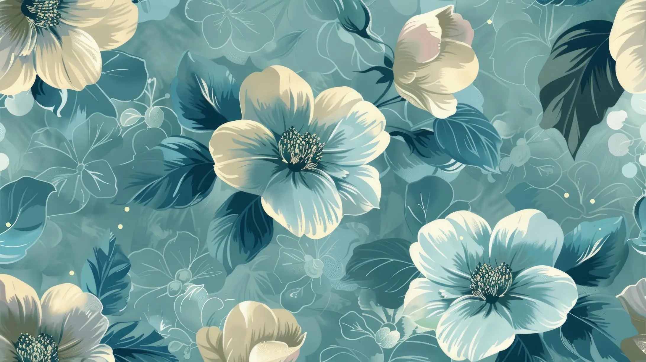 Papier Peint Floral Bleu Canard