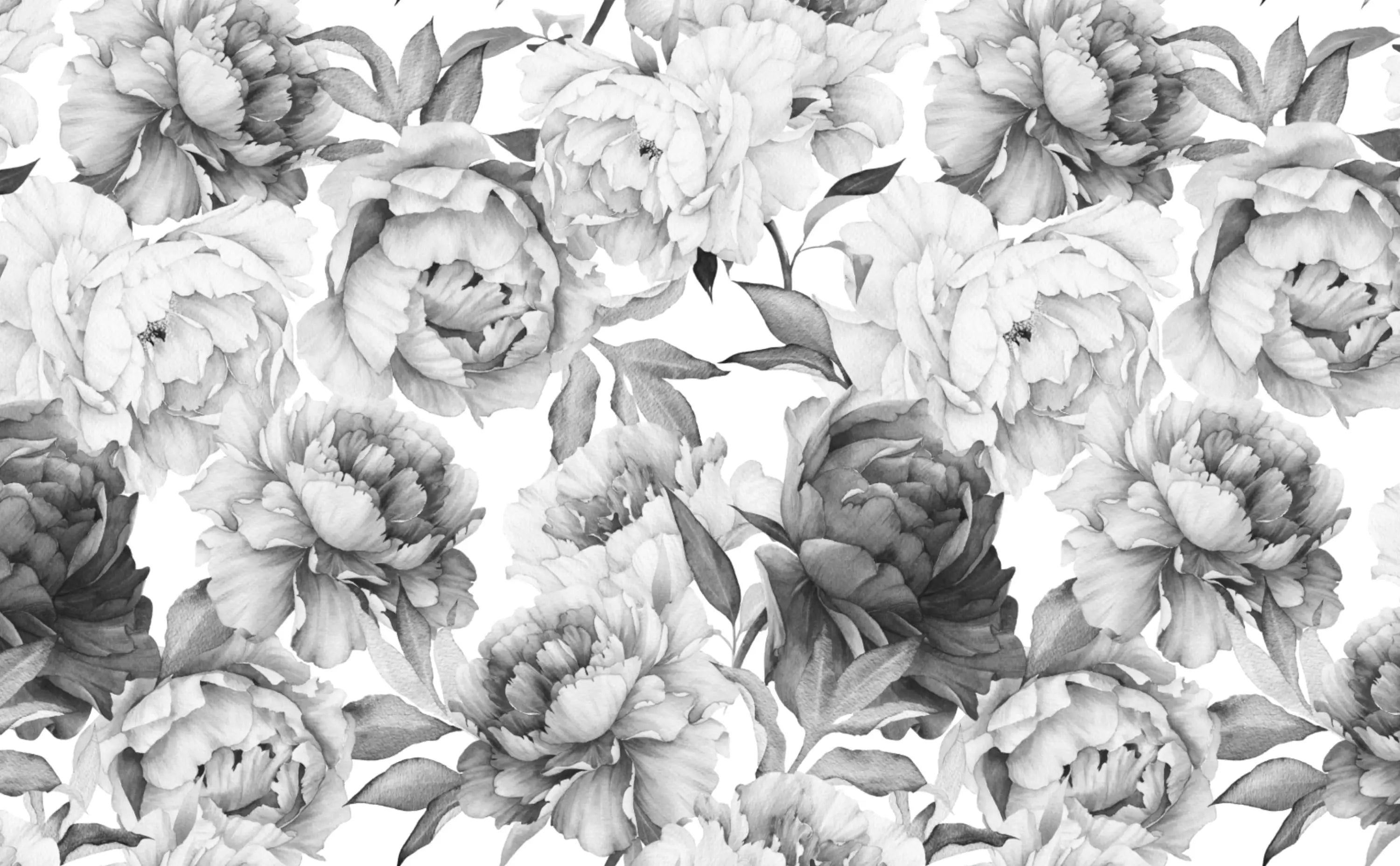 Papier Peint Floral Noir et Blanc