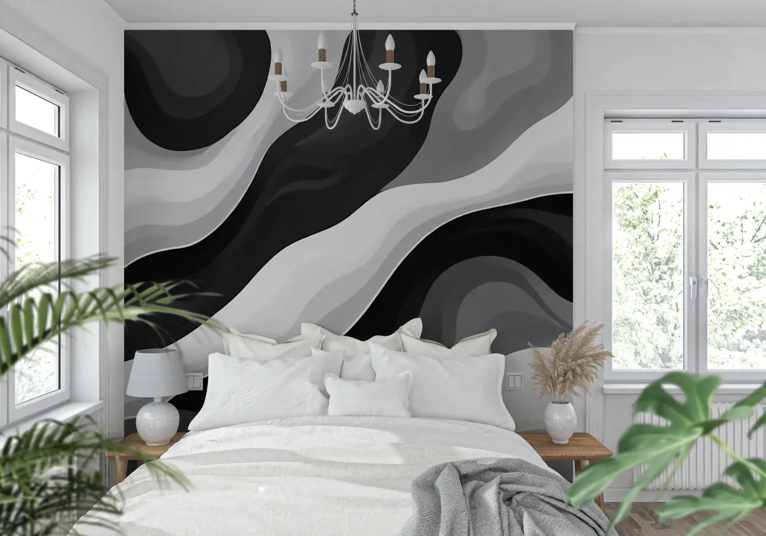 Papier Peint Gris Blanc Noir - tendance mur