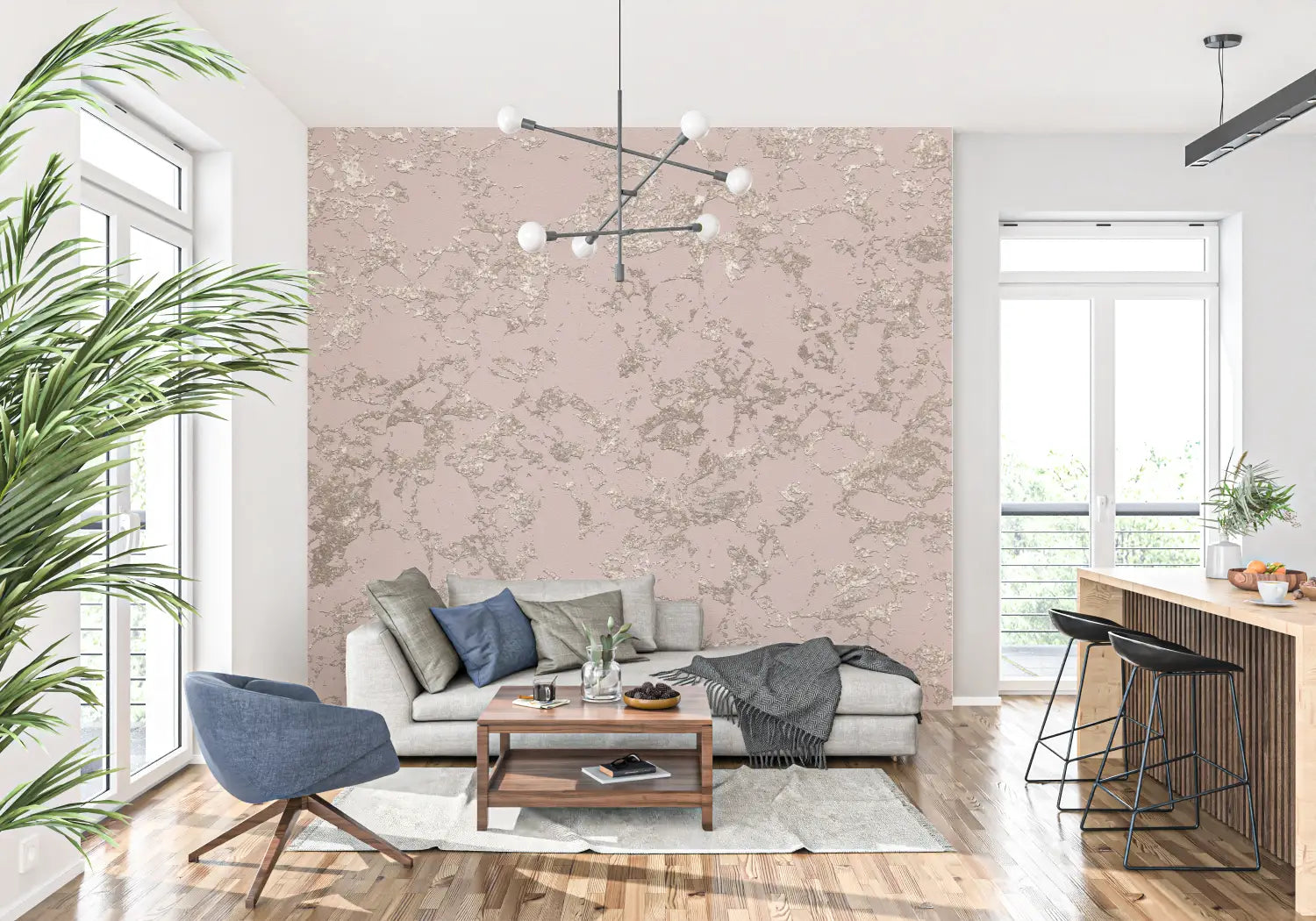 Papier Peint Gris Et Rose Poudre - panoramique tendance