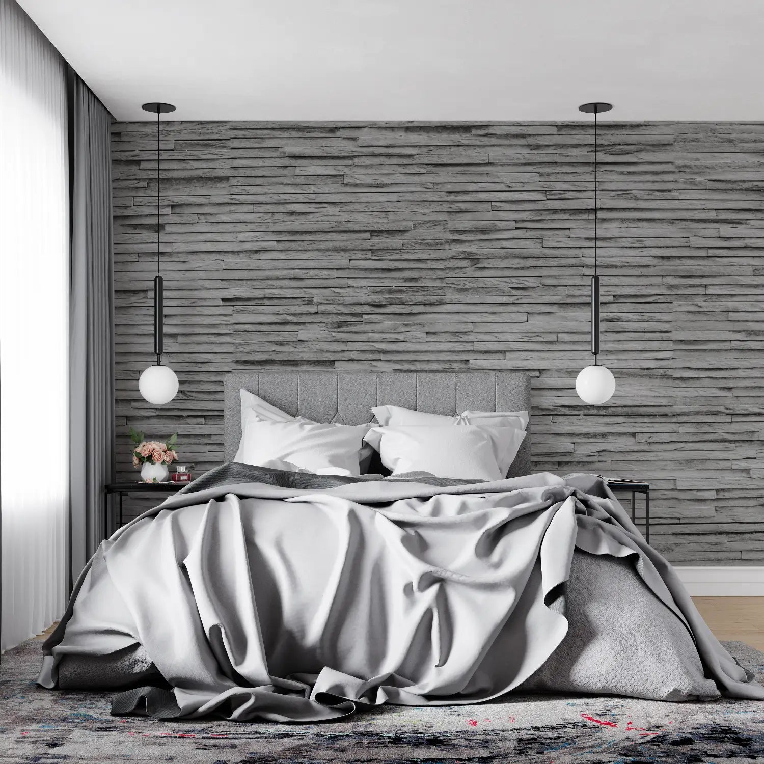 Papier Peint Imitation Pierres Gris - tendance mur