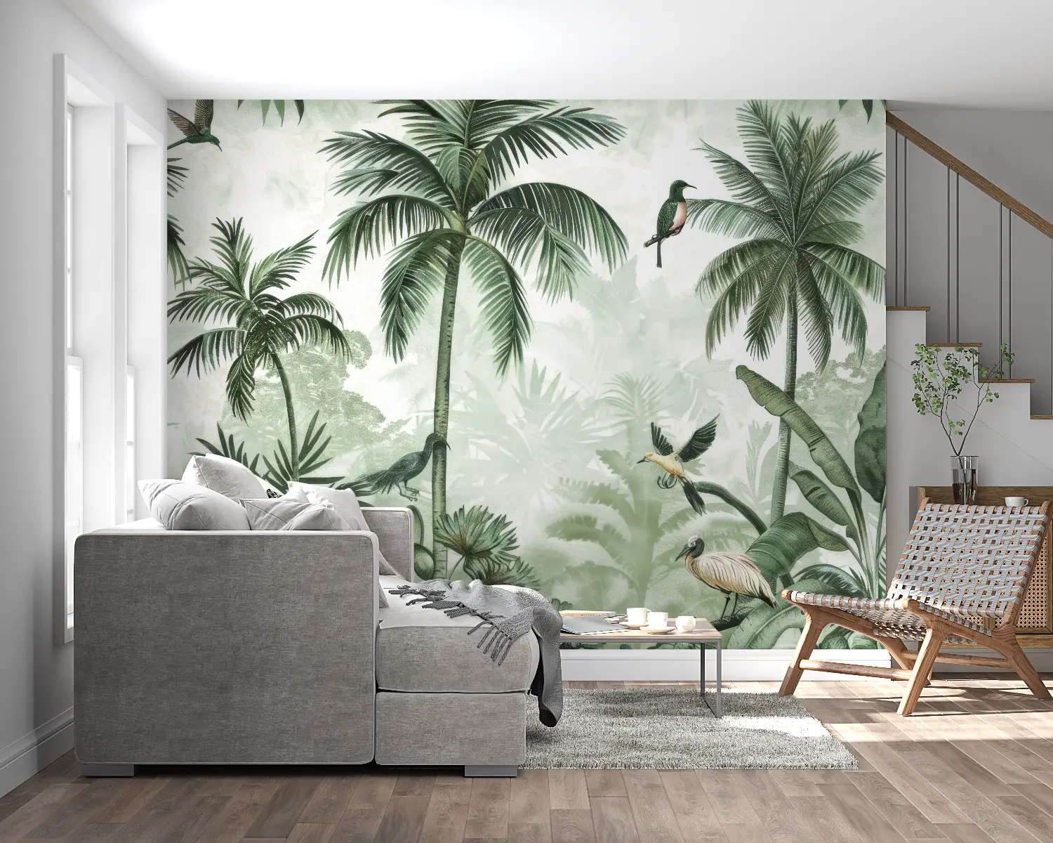 Papier Peint Jungle Vert De Gris - salon