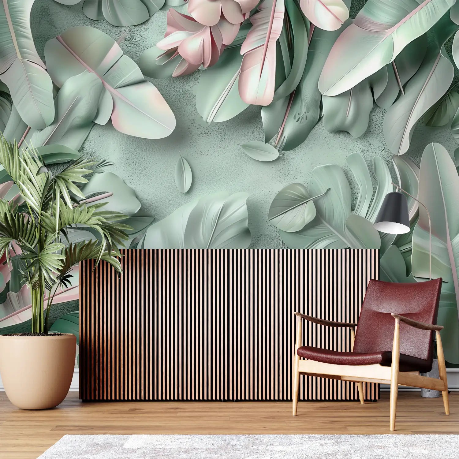 Groen en roze jungle behangontwerp - Second Image