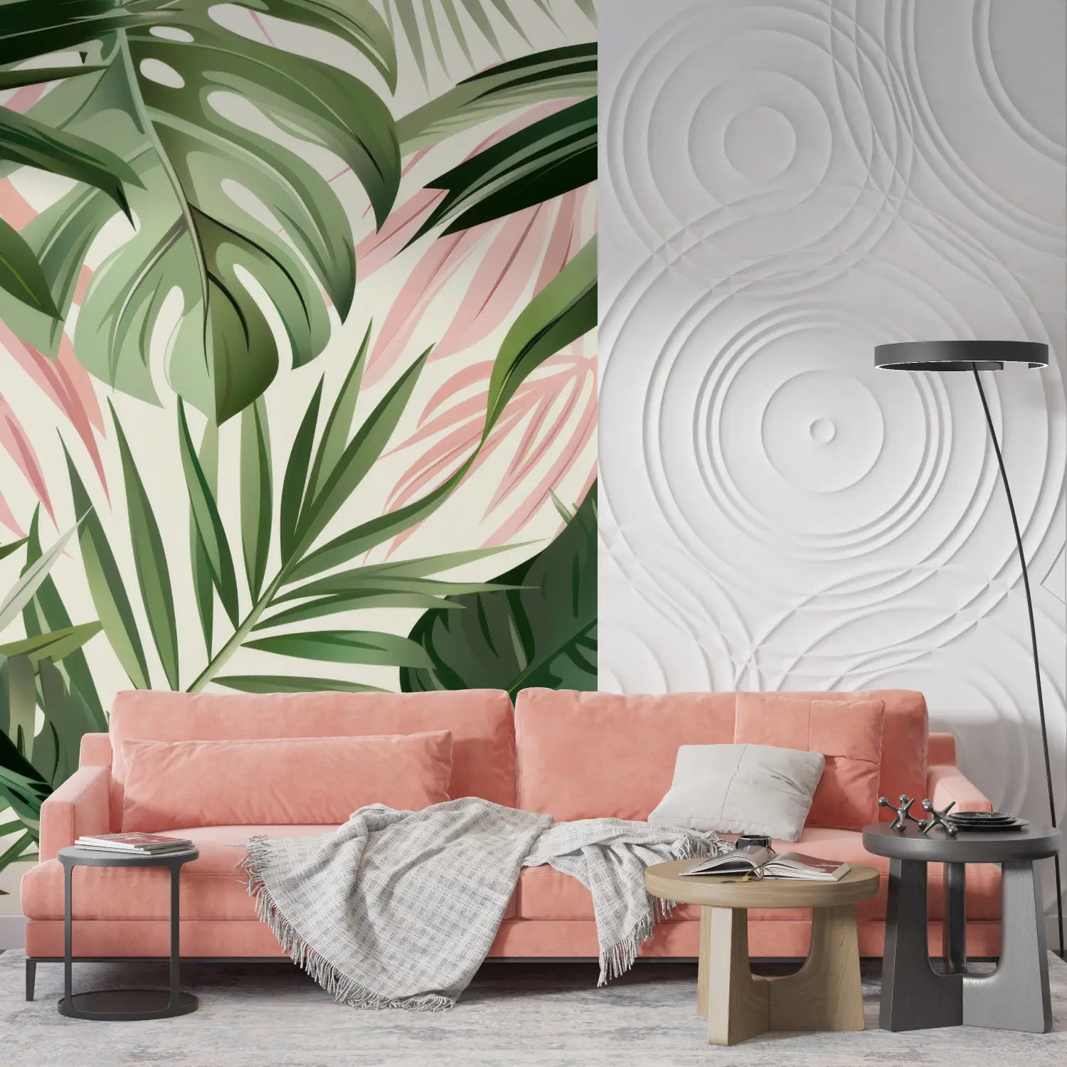 Papier Peint Jungle Vert Rose - mur