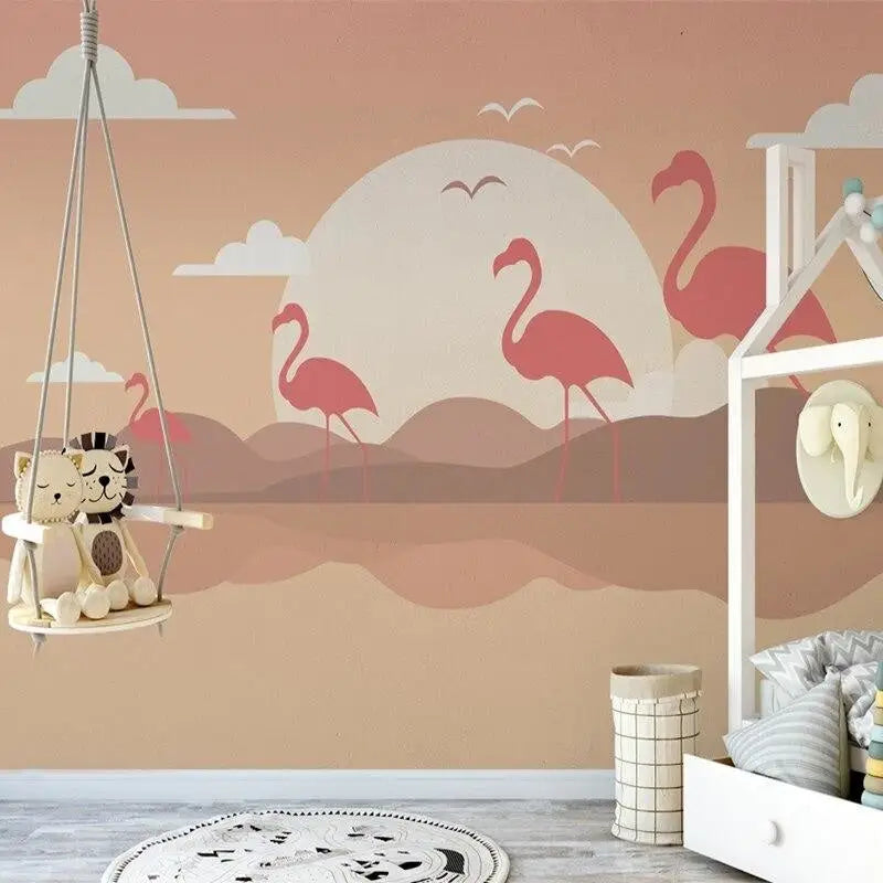 Papier Peint Motif Flamant Rose - Second Image