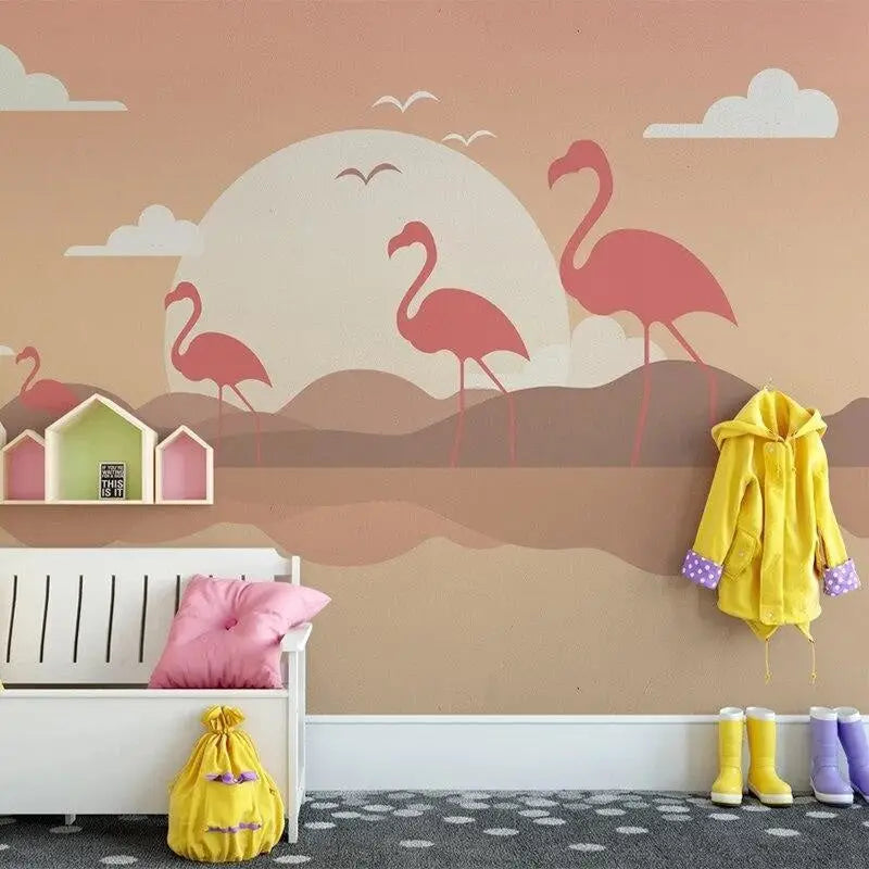 Papier Peint Motif Flamant Rose - Second Image