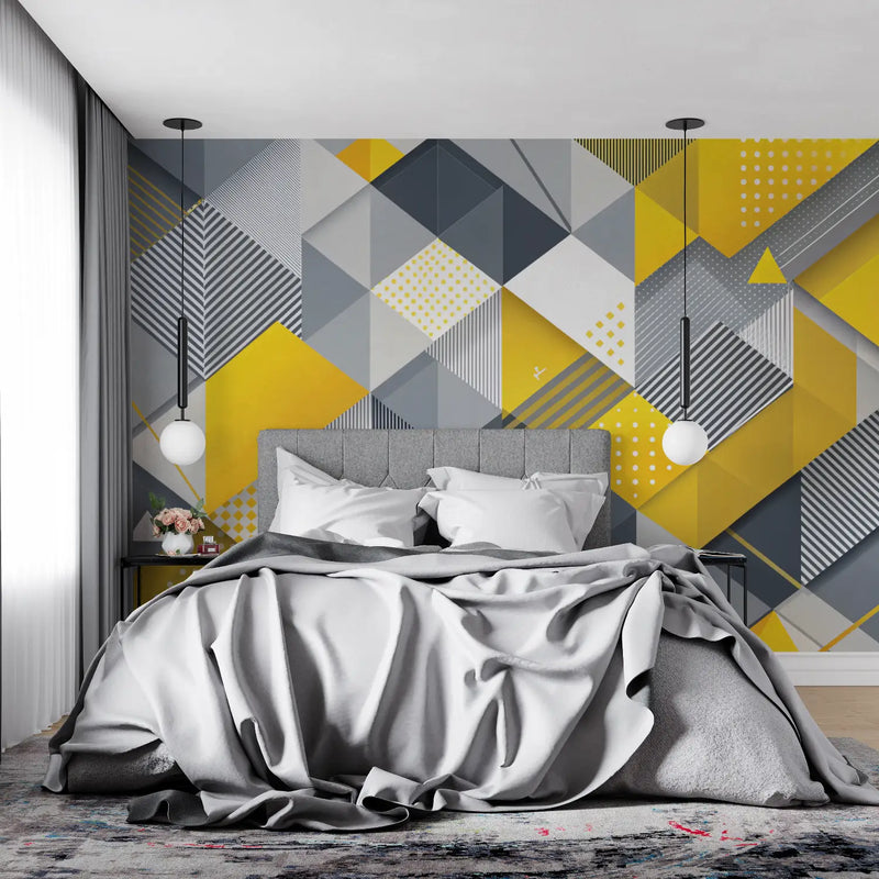 Papier Peint Motif Jaune Et Gris - mur cuisine