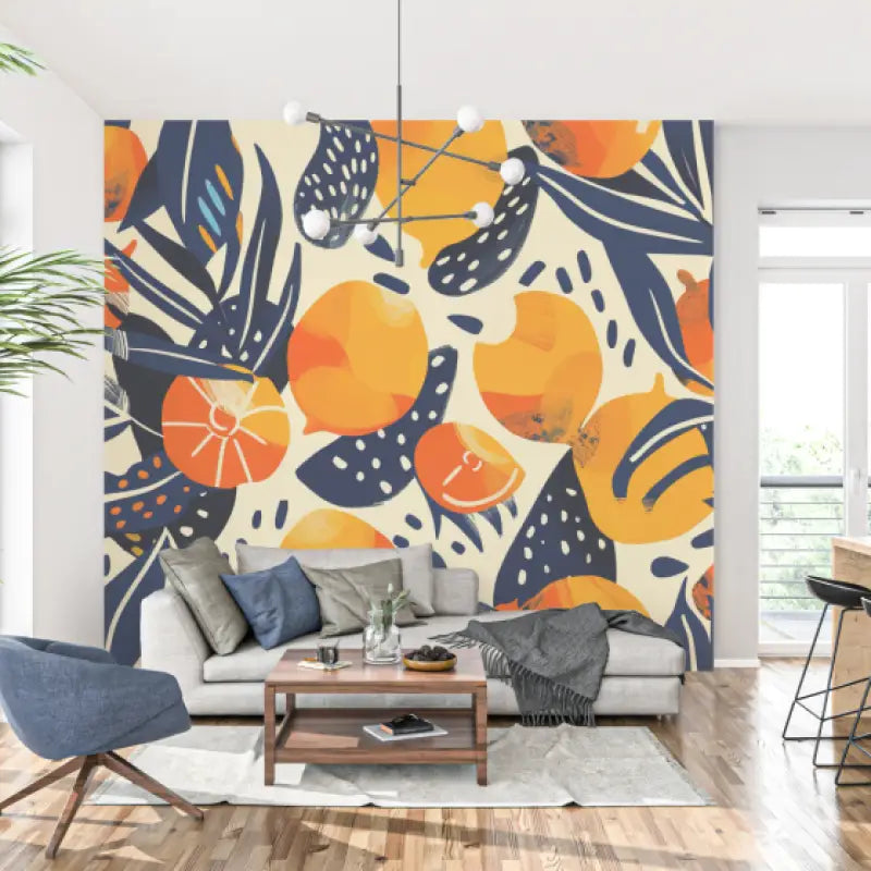 Papier Peint Motif Oranges Orange - tapisserie