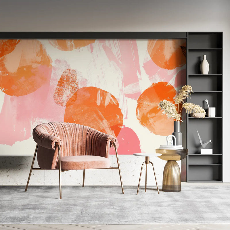 Papier Peint Motifs Rose Orange - pano mural