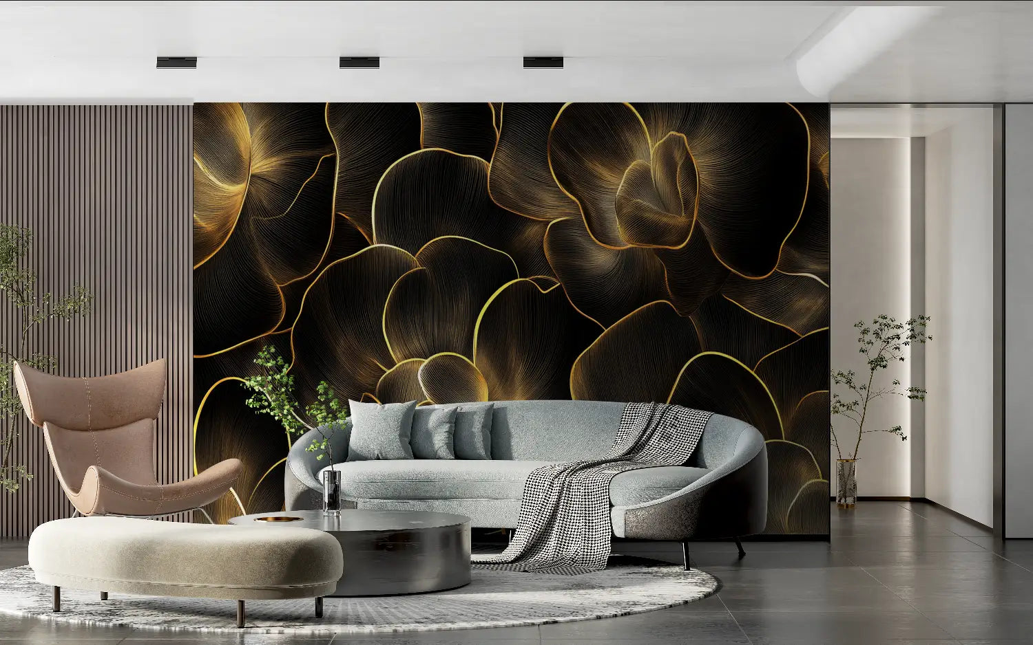 Black and Gold Living Room Wallpaper - Second Image