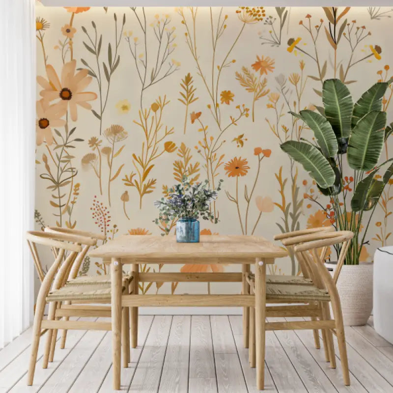 Papier Peint Orange Motif Fleuri - tapisserie