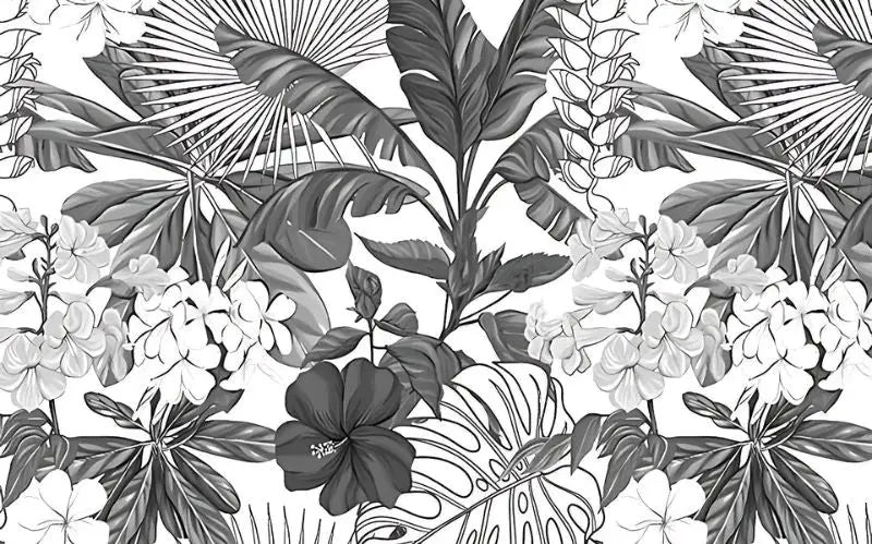 Black and white jungle panoramic wallpaper