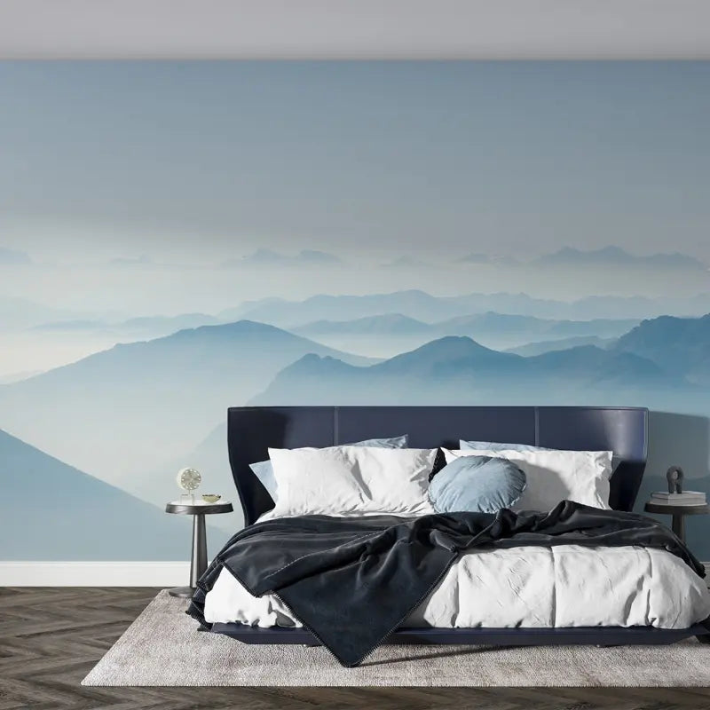 Papier Peint Panoramique Montagne Bleu