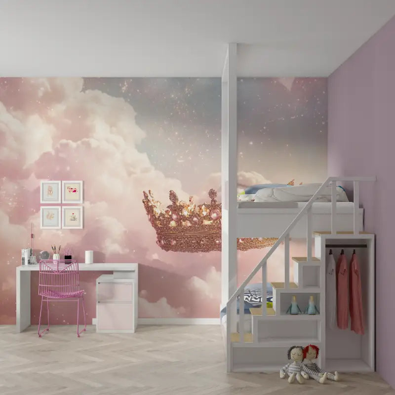 Papier peint princesse couronne...tillante mur chambre fille