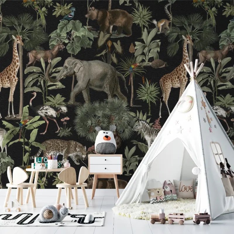 Papier peint Safari noir pour bébé - bebe tipi